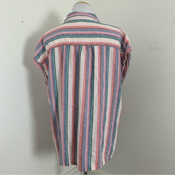 Orvis Linen Rayon Striped Cap Sleeve Button Front Shirt Women’s Size Large - Picture 8 of 17